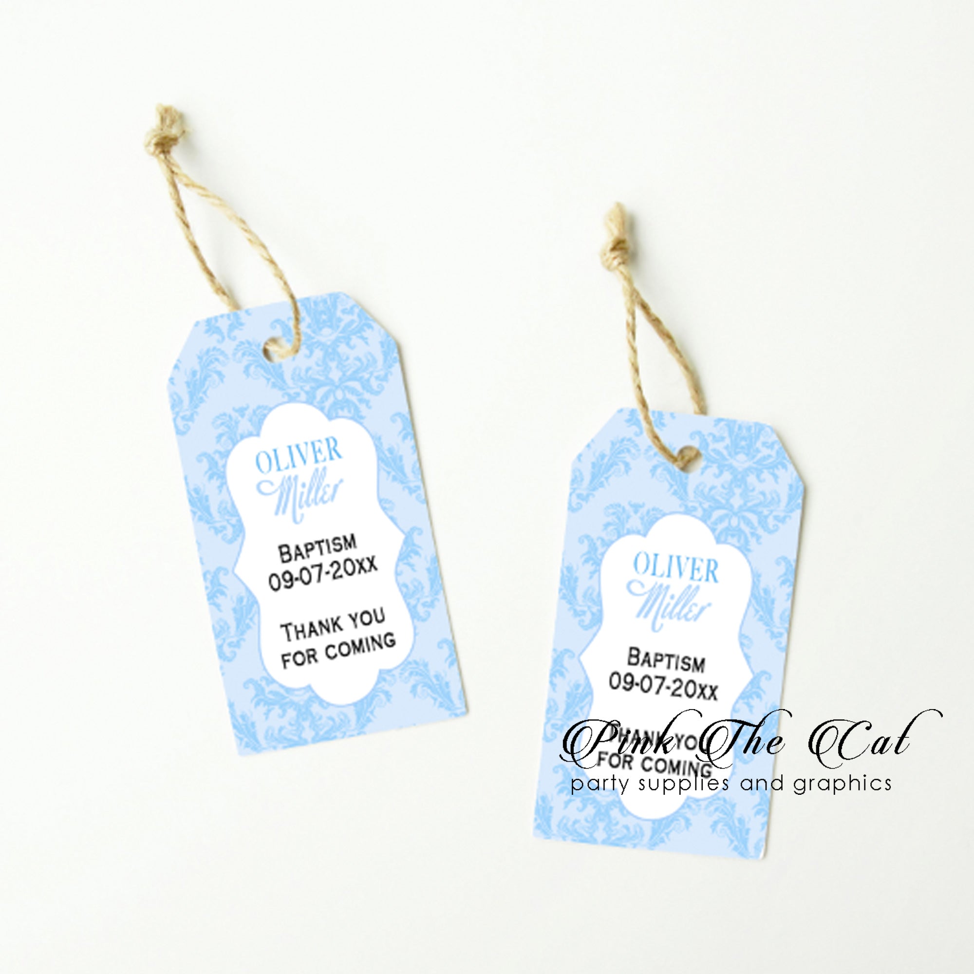 Blue damask thank you tags (set of 48)