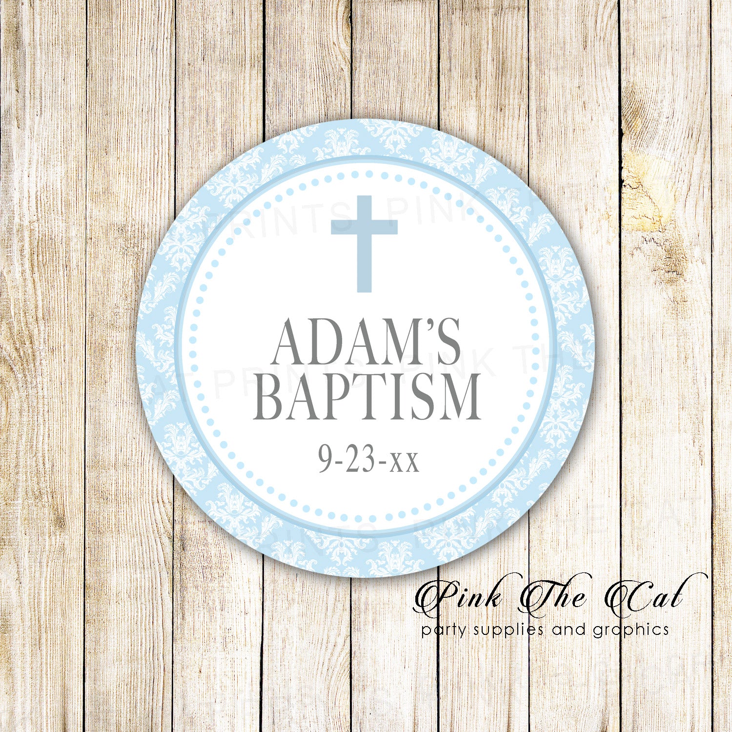40 stickers 2'' boy baptism blue silver personalized christening favors
