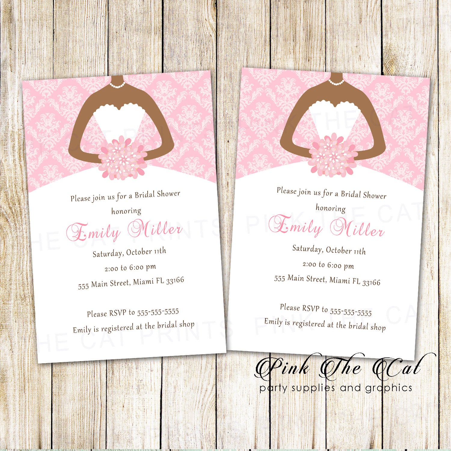 30 invitations bridal shower quinceanera pink african american dress – Pink the Cat 30 invitations bridal shower quinceanera pink african american dress – Pink the Cat