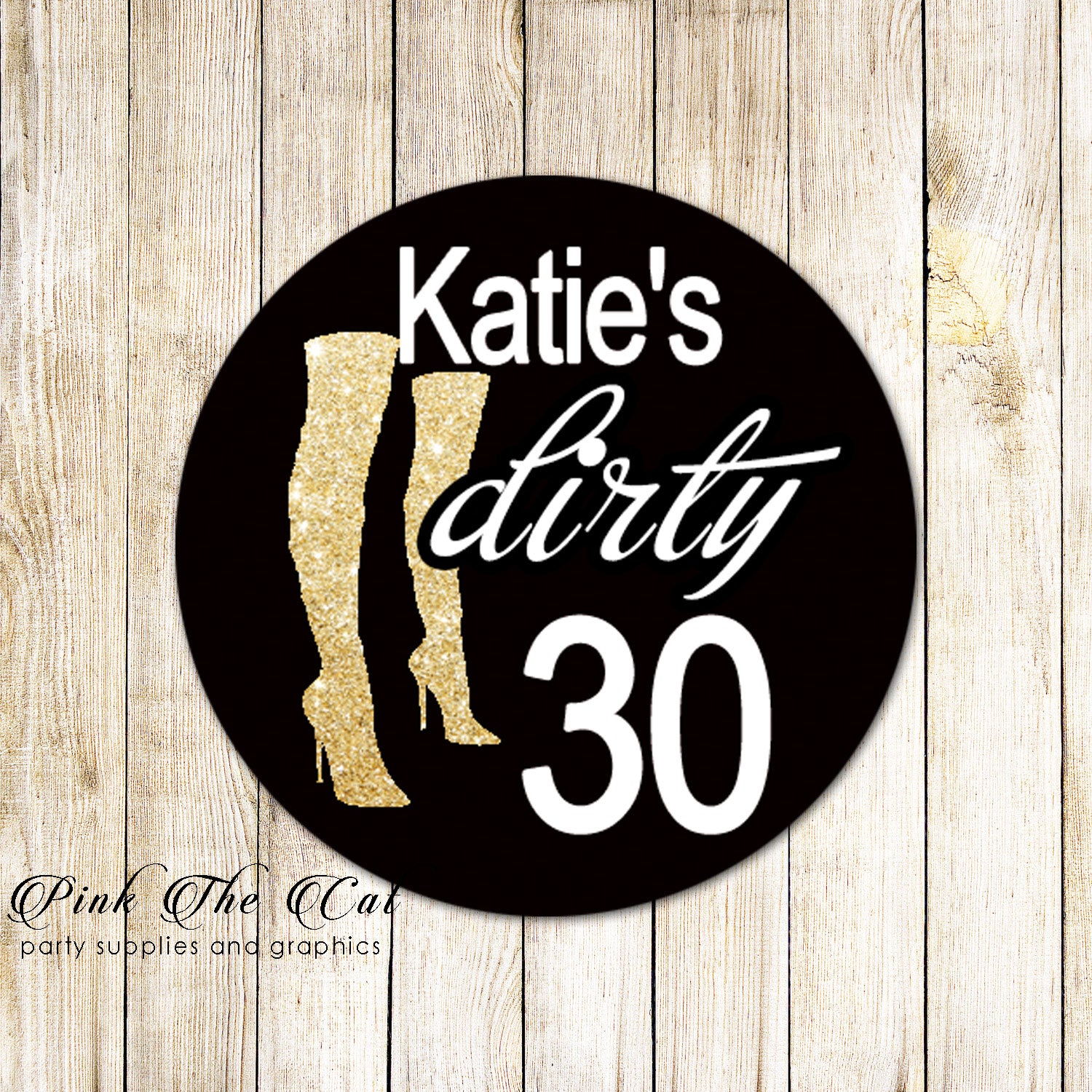 Dirty 30 favor labels gold glitter black printable personalized