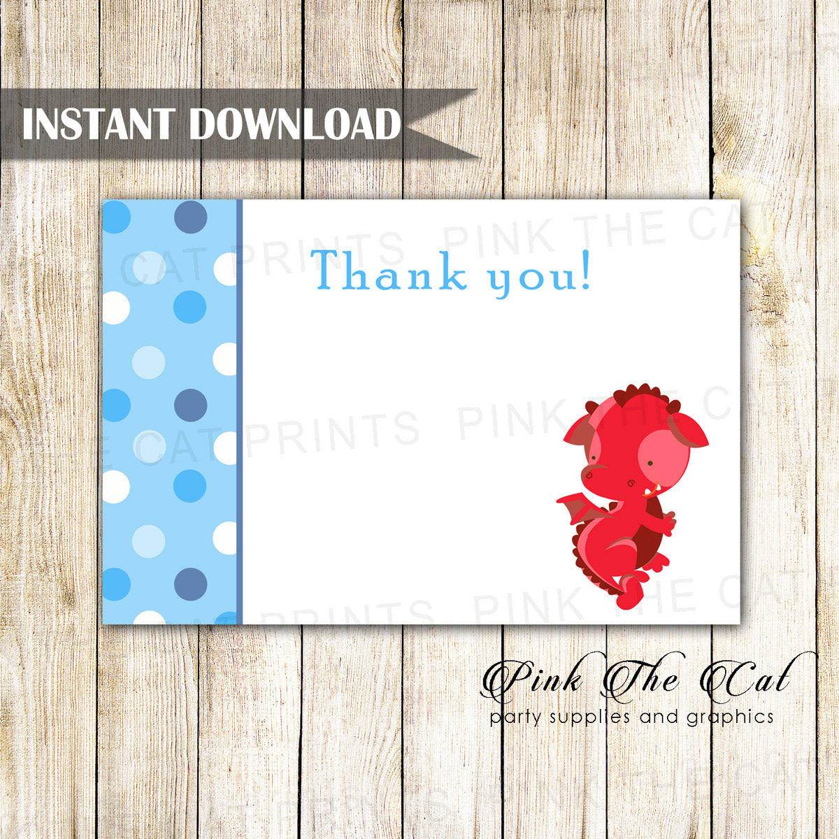 Dragon Blank Thank You Card Note Birthday Baby Shower Printable
