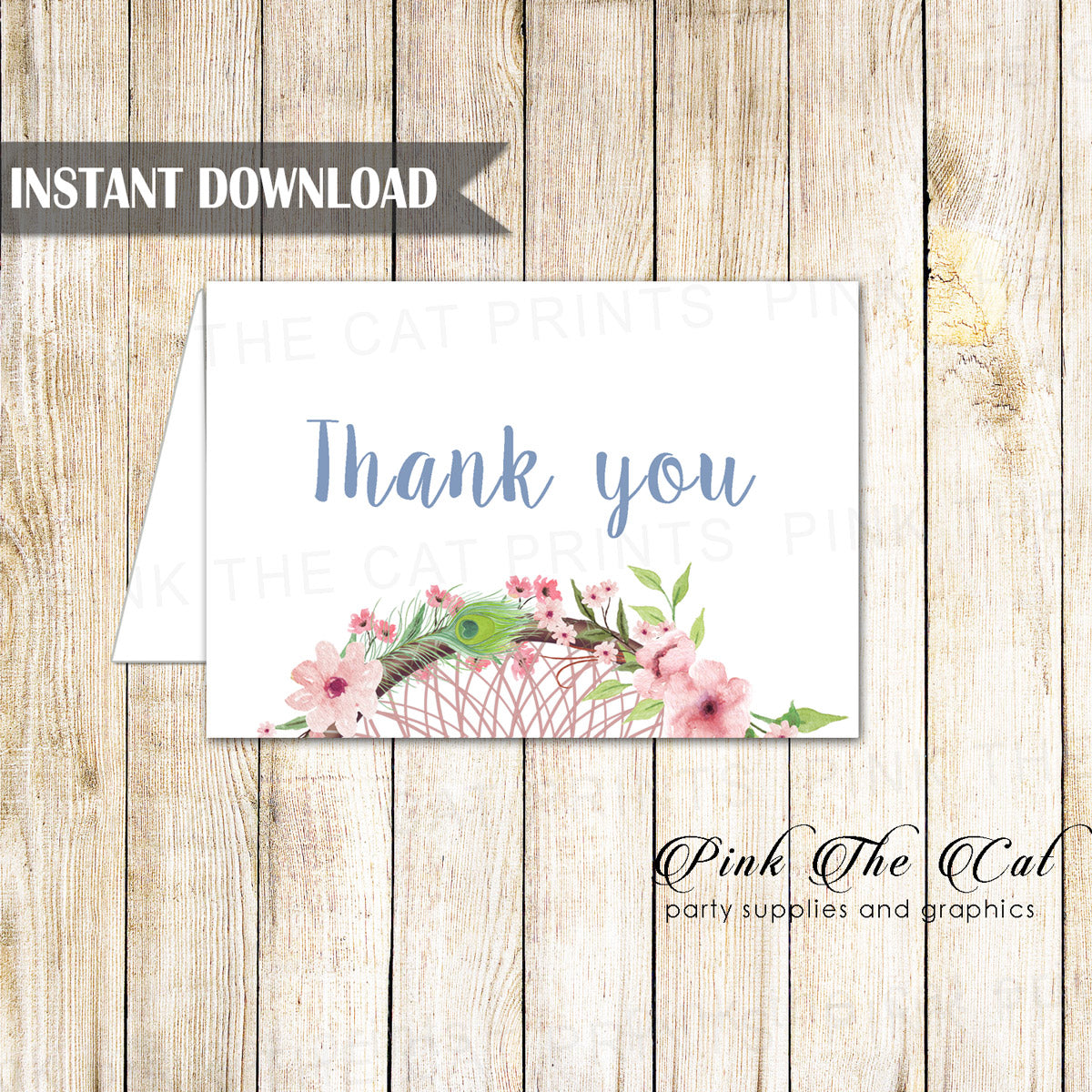 Dreamcatcher Blank Thank You Card Note Wedding Birthday Printable