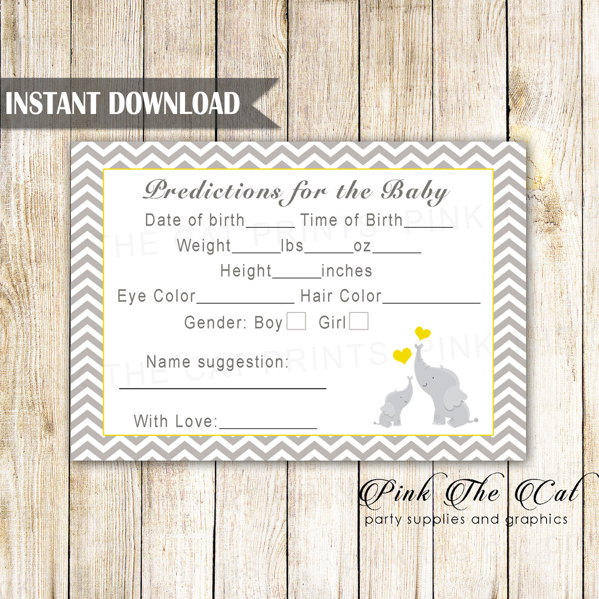 Elephant Prediction And Advice Card Baby Boy Shower Printable