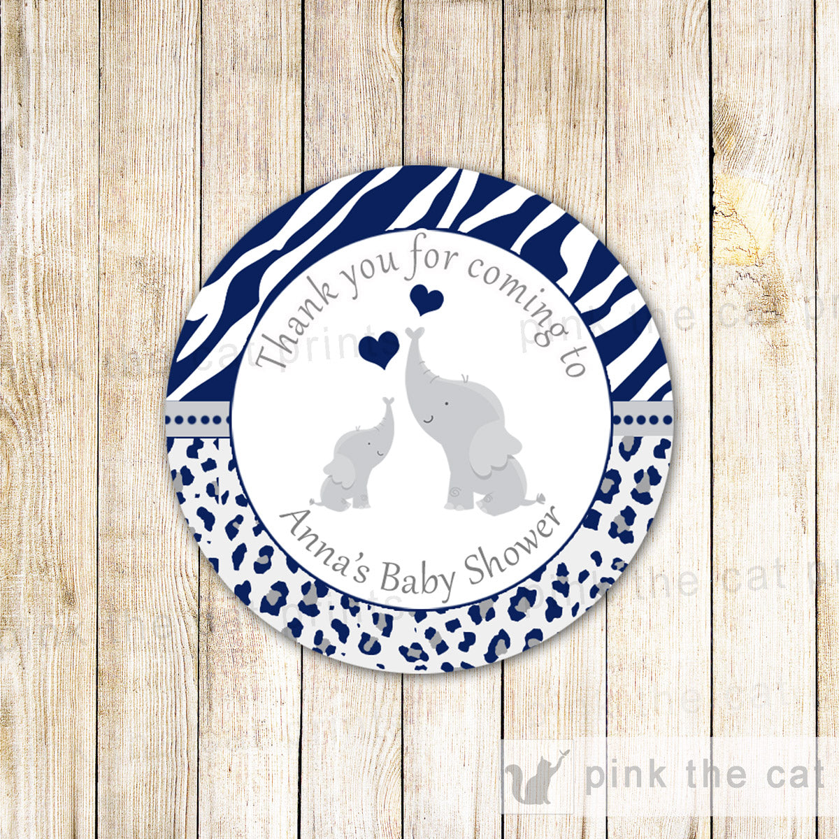 Elephant Gift Favor Tag Sticker Baby Shower Blue