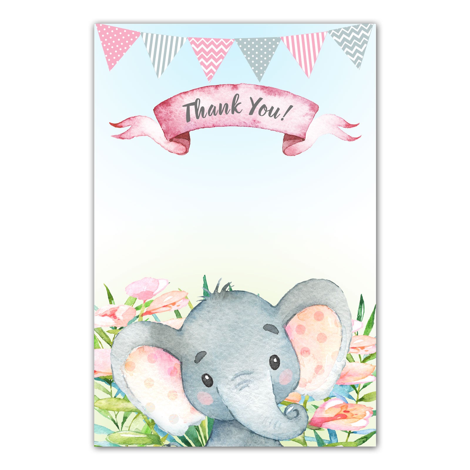 30 thank you cards watercolor elephant baby shower birthday pink