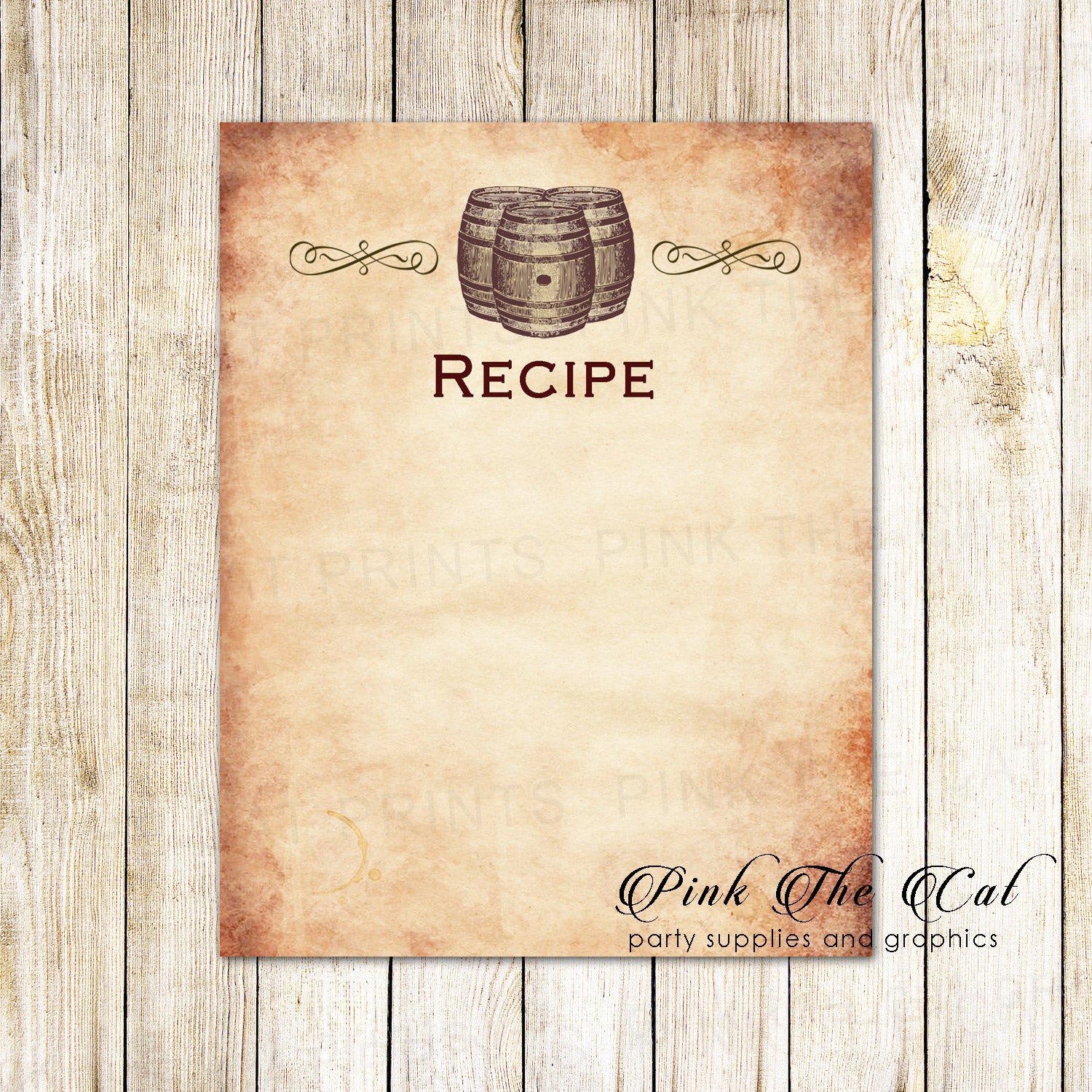 Wine barrel bridal shower recipe card rustic printable