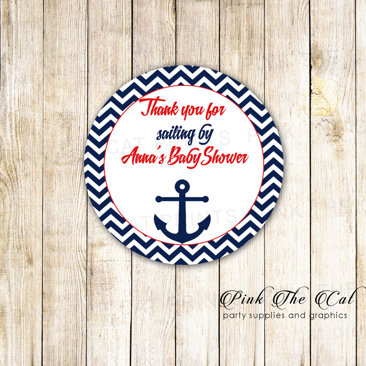 Nautical favor label birthday baby shower red blue printable – Pink the Cat
