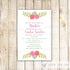 Floral Invitation Girl Baptism Christening Pink Mint