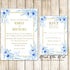 Floral Wedding Invitations & RSVP Cards Blue Gold Printable