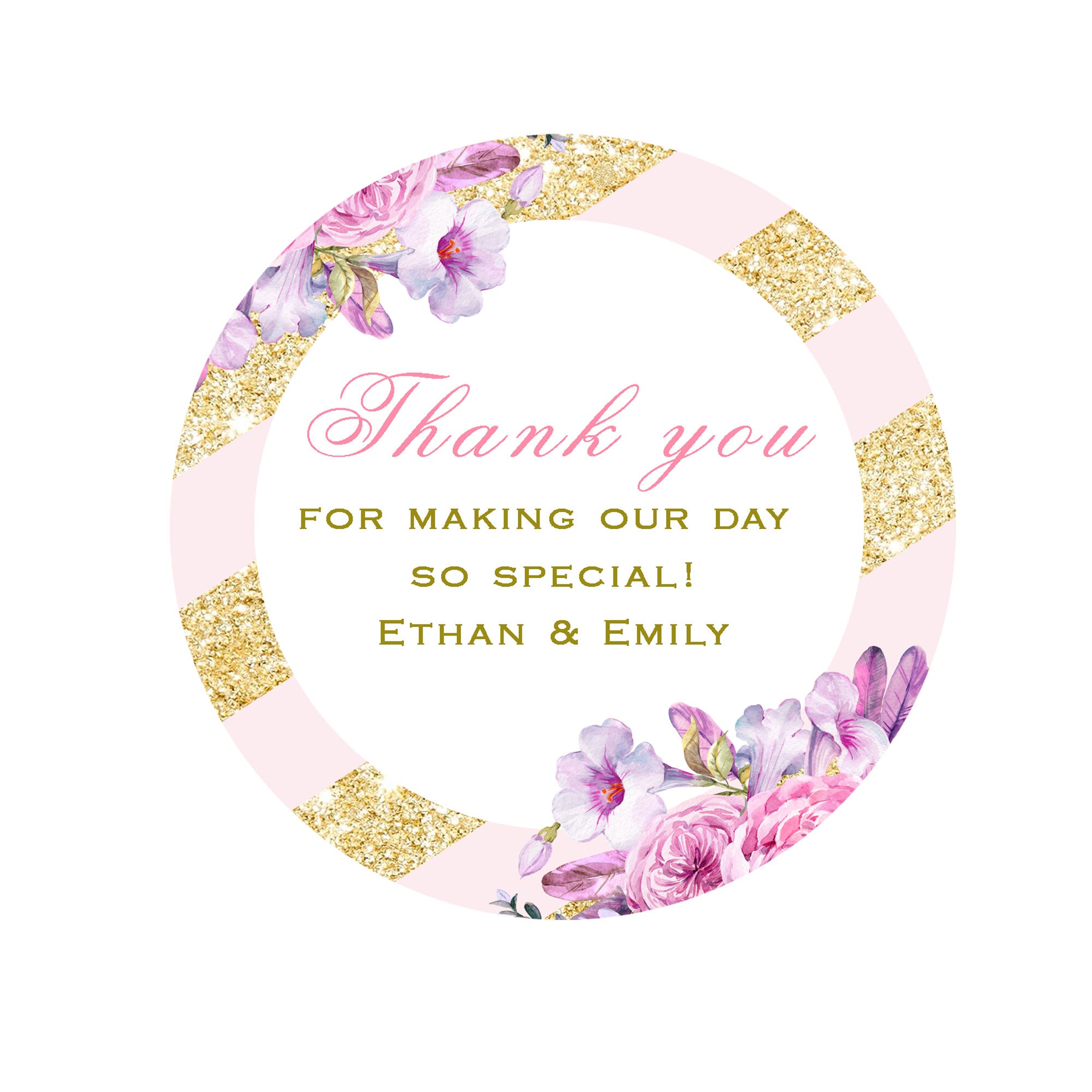 40 stickers favor label floral blush gold wedding bridal shower