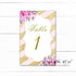 12 Table number cards wedding blush pink gold floral
