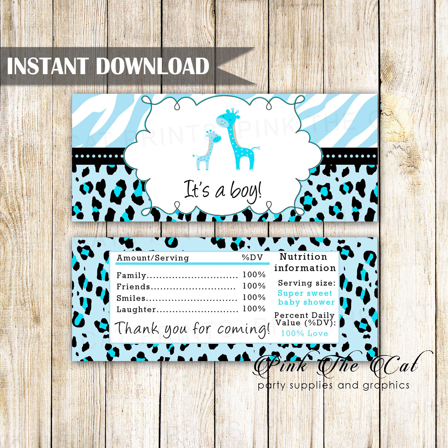 Giraffe Candy Bar Wrapper Baby Boy Shower Light Blue Printable