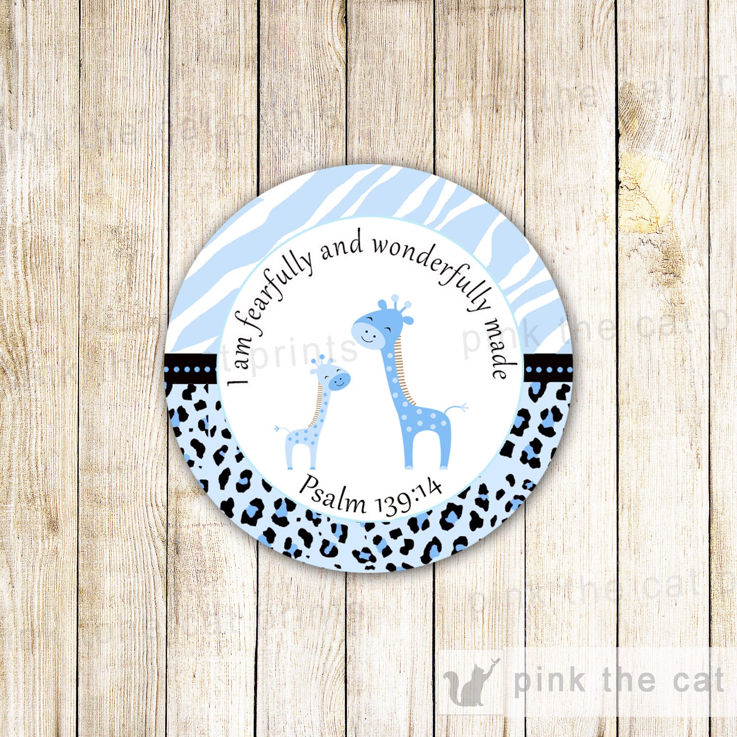 Giraffe Sticker Gift Favor Tag Thank You Label Baby Boy Shower Blue