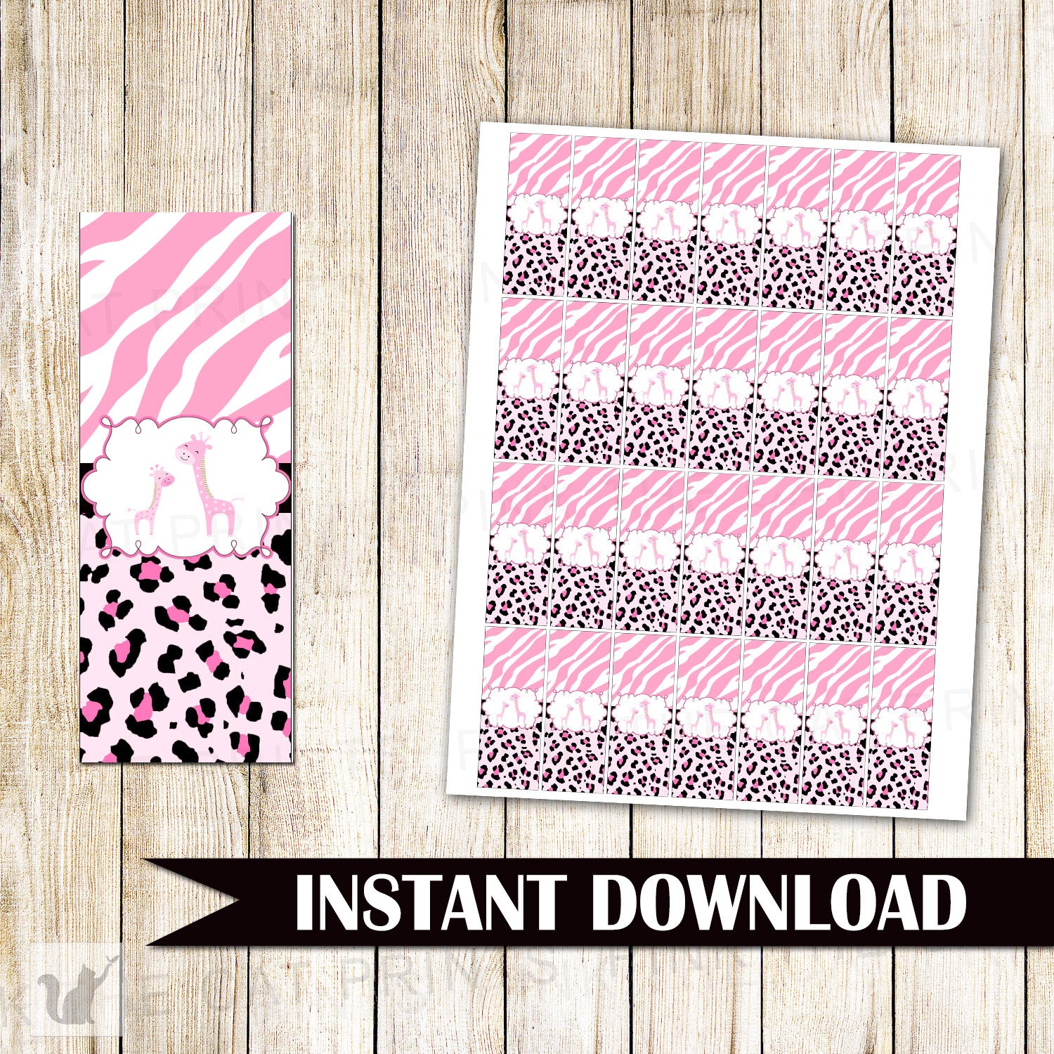 Giraffe Baby Girl Shower Mini Nugget Candy Wrapper Label Pink Zebra