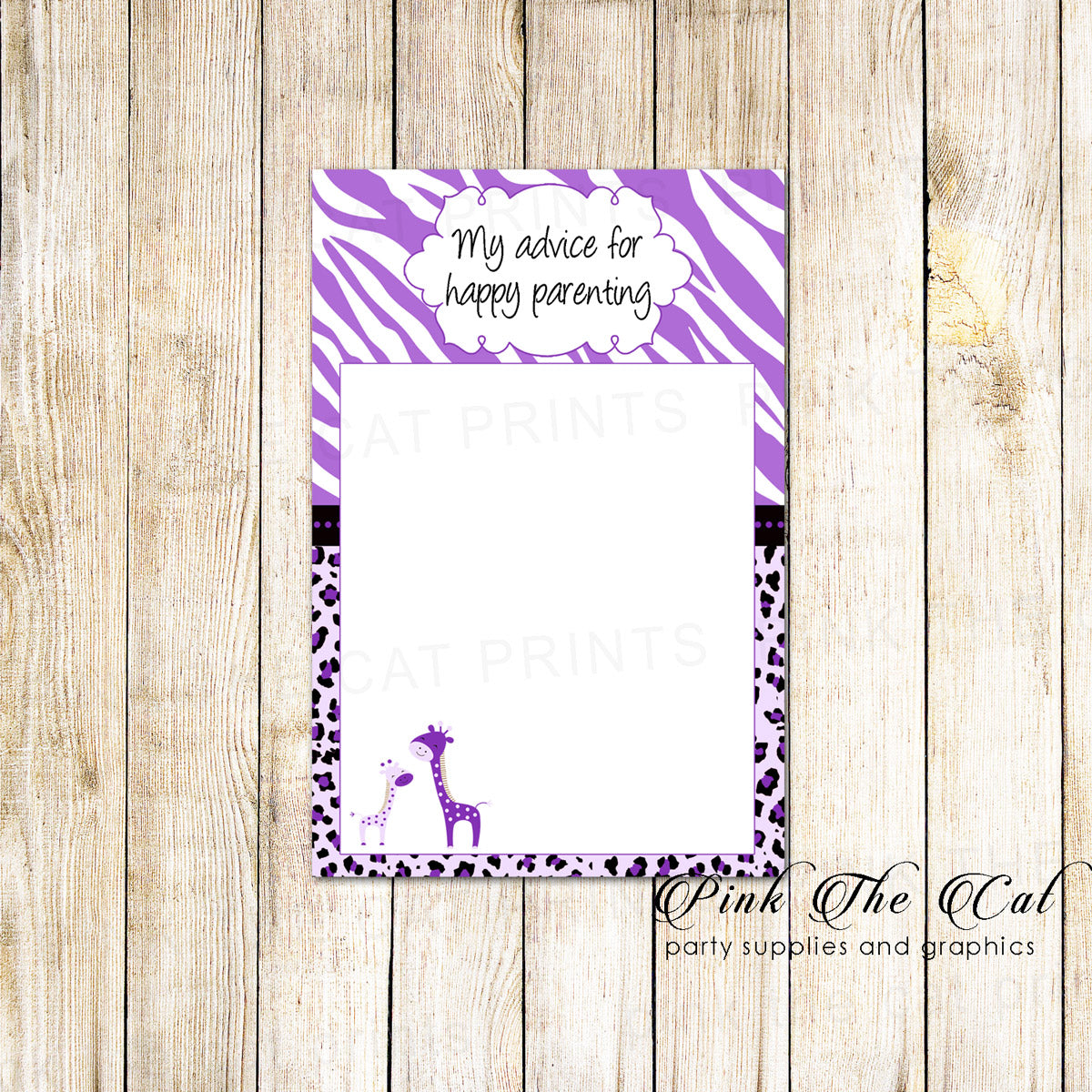 Advice Card Baby Girl Shower Purple Giraffes Printable