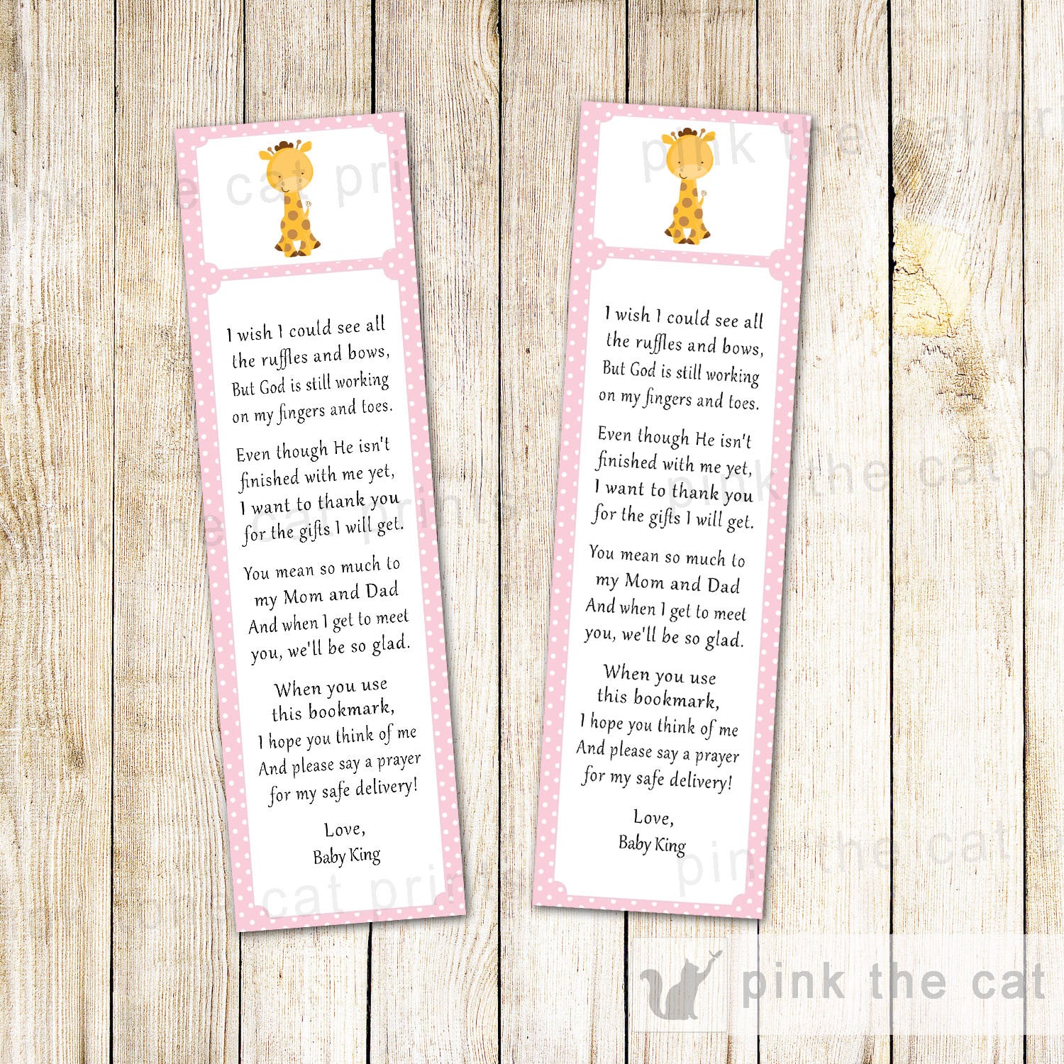 Giraffe Bookmark Baby Girl Shower Favor Pink Polka Dots