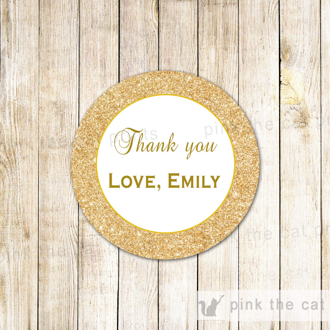 gold glitter favor label