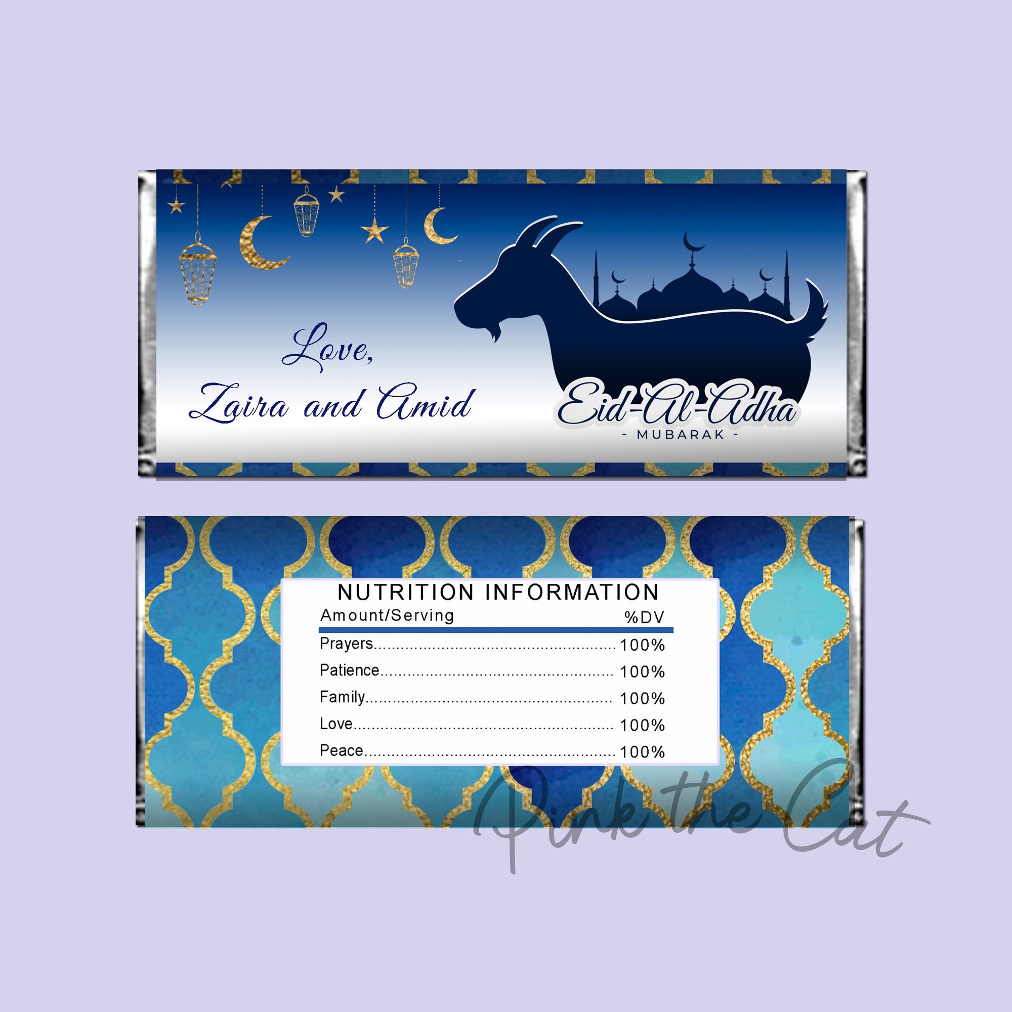 Eid al adha mubarak candy label glitter gold