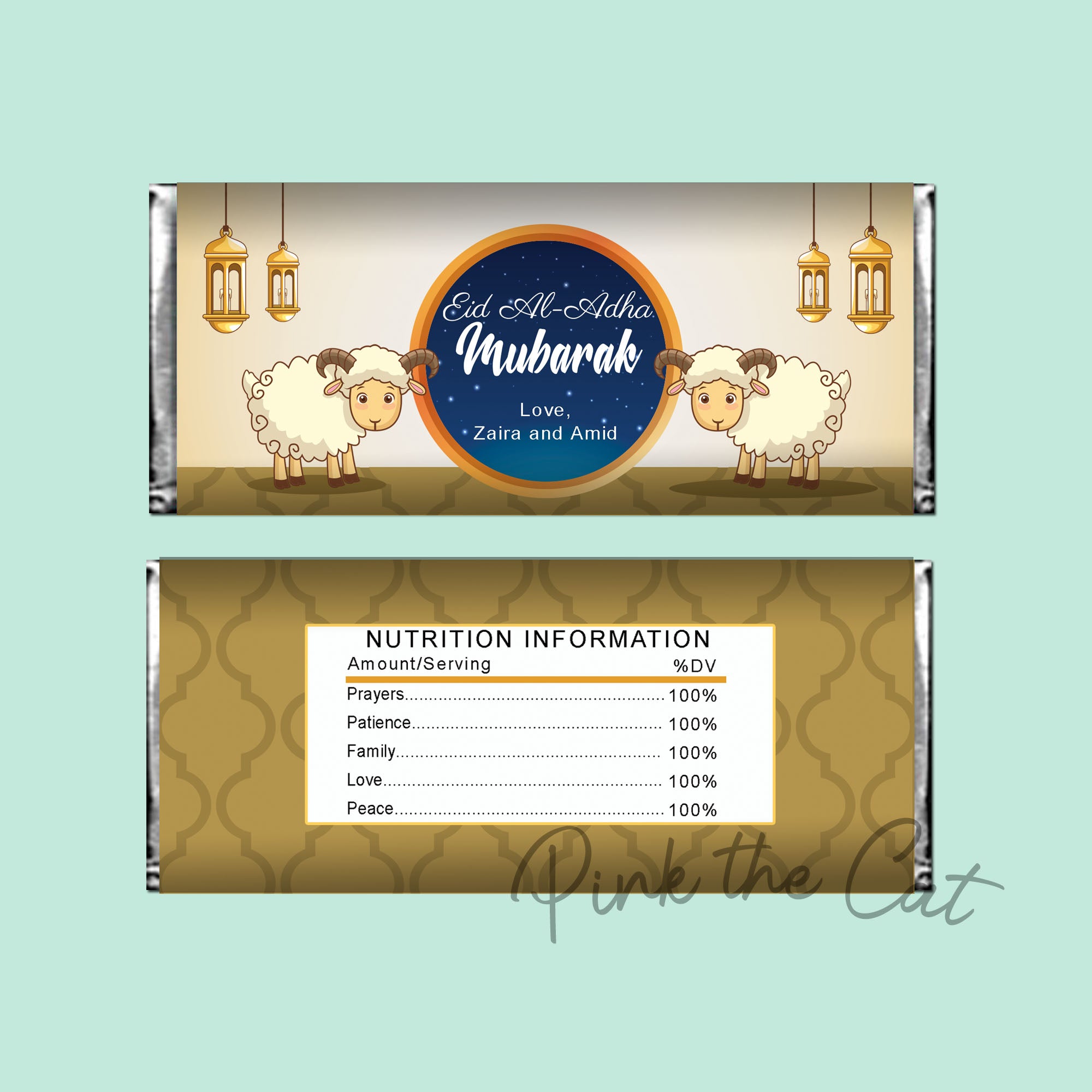 Eid al adha mubarak candy label sheep