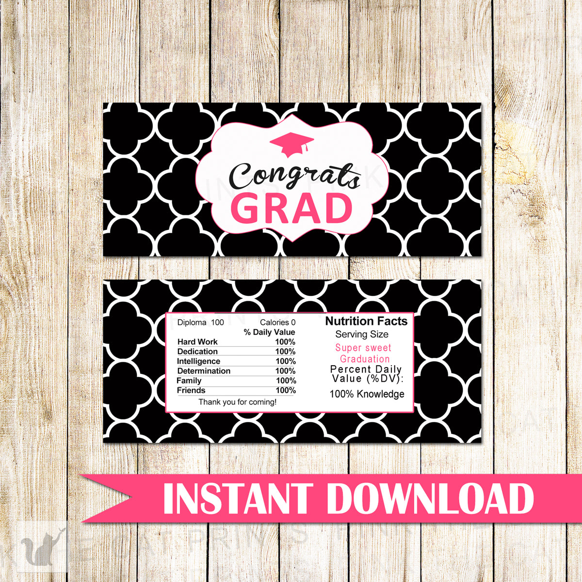 graduation-candy-bar-wrapper-label-black-pink-printable-pink-the-cat for Free Printable Candy Bar Labels Graduation Candy Bar Wrapper Label Black Pink Printable – Pink the Cat for Free Printable Candy Bar Labels