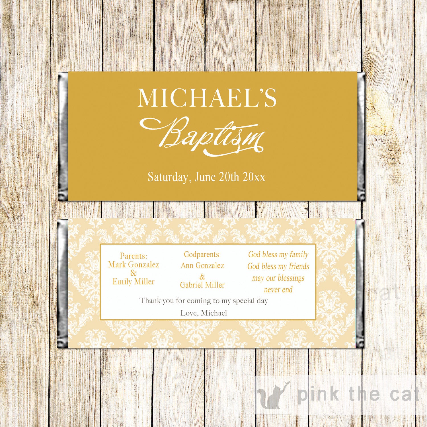 Gold White Baptism Christening Candy Bar Wrapper Label