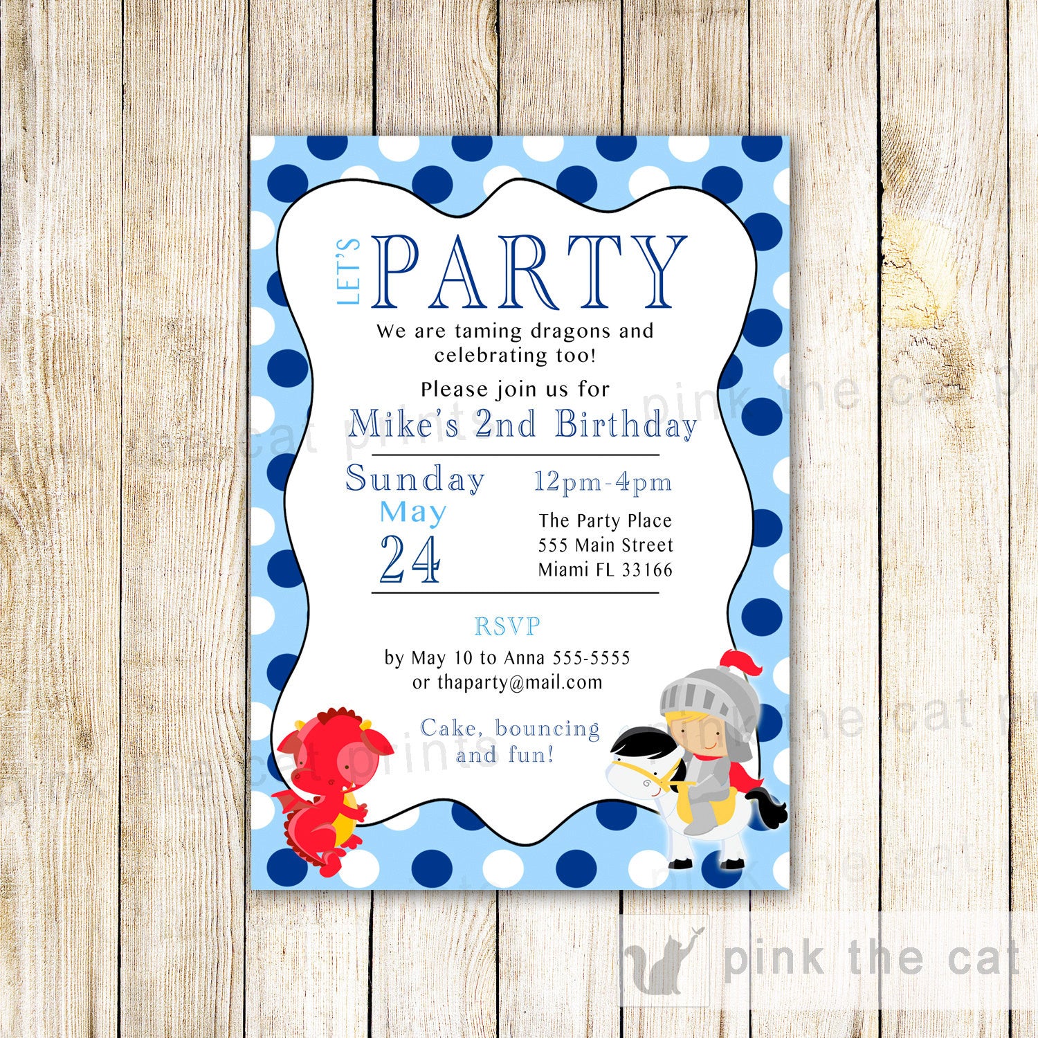 knigt dragon red blue invitation