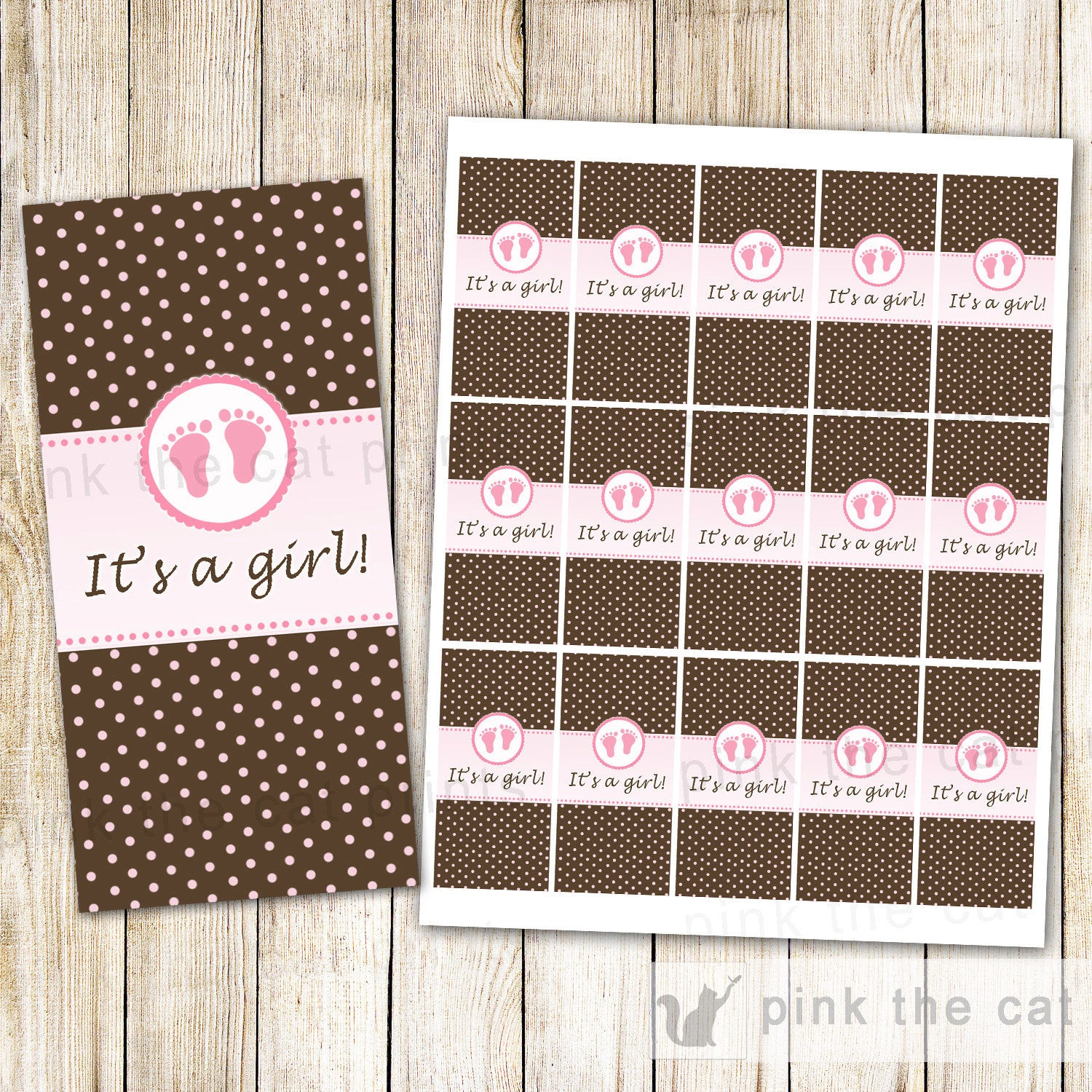 Baby Girl Shower Mini Candy Bar Wrapper Label Pink Brown – Pink the Cat baby-girl-shower-mini-candy-bar-wrapper-label-pink-brown-pink-the-cat
