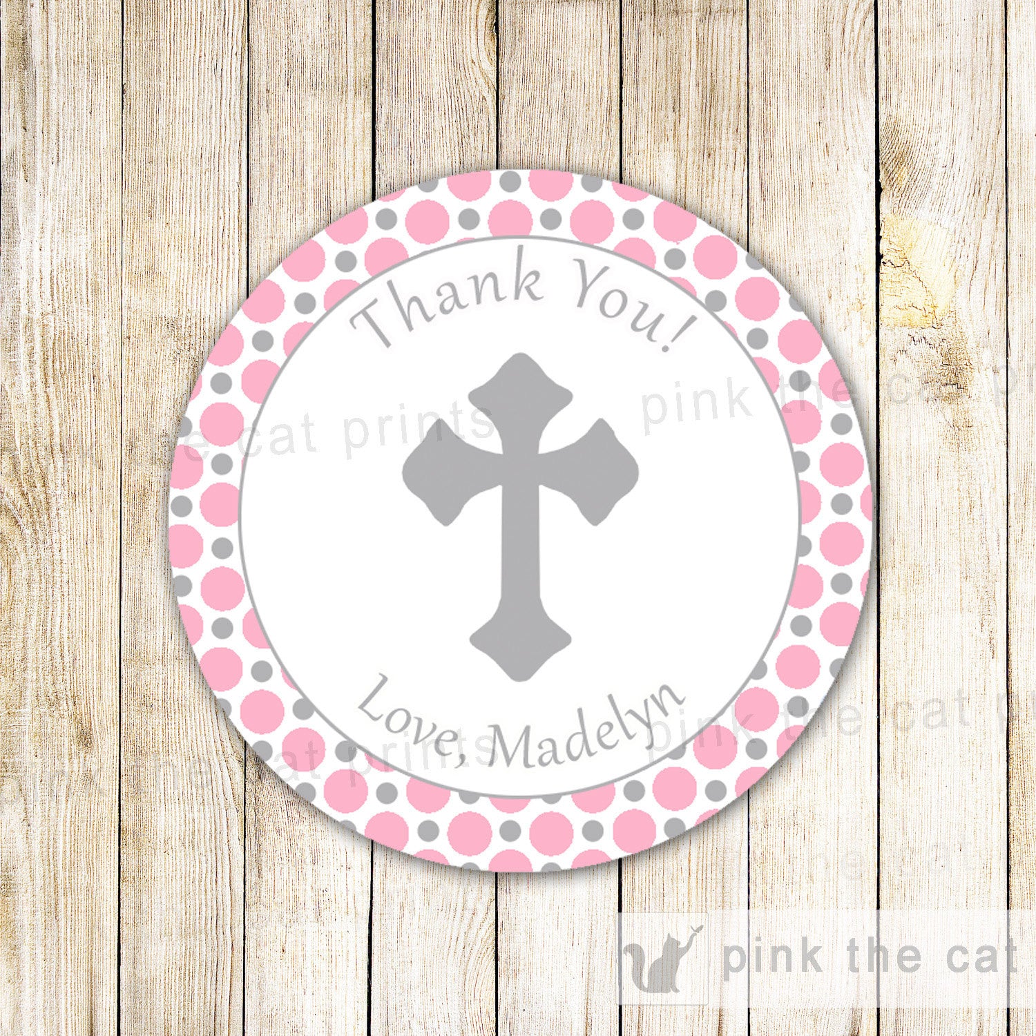Girl Christening Baptism Thank You Tag Sticker Pink Silver Holy Communion