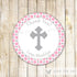 Girl Christening Baptism Thank You Tag Sticker Pink Silver Holy Communion