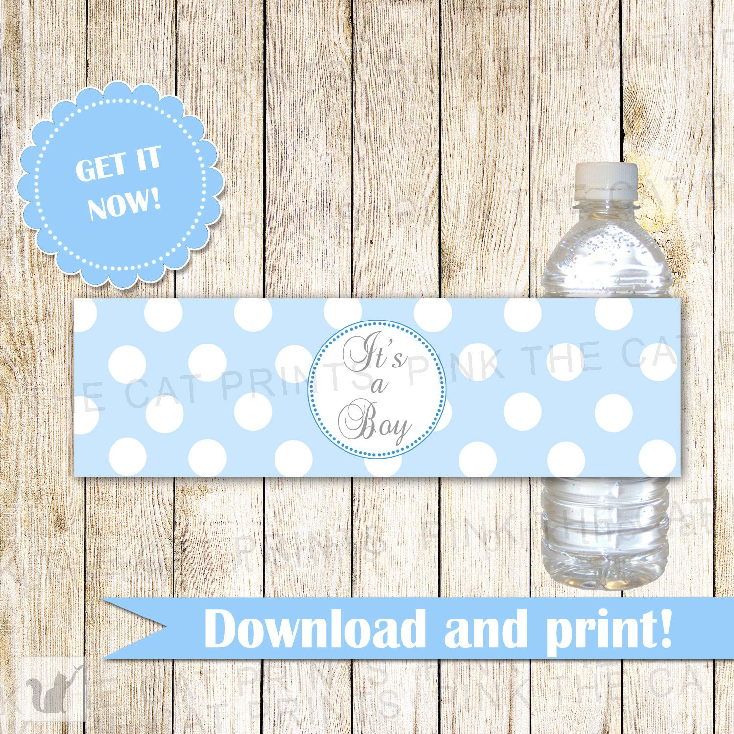 blue-polka-dots-bottle-label-baby-boy-shower-pink-the-cat for Free Printable Polka Dot Labels Blue Polka Dots Bottle Label Baby Boy Shower – Pink the Cat for Free Printable Polka Dot Labels
