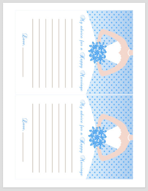 Bridal Shower Advice Card Blue Polka Dots