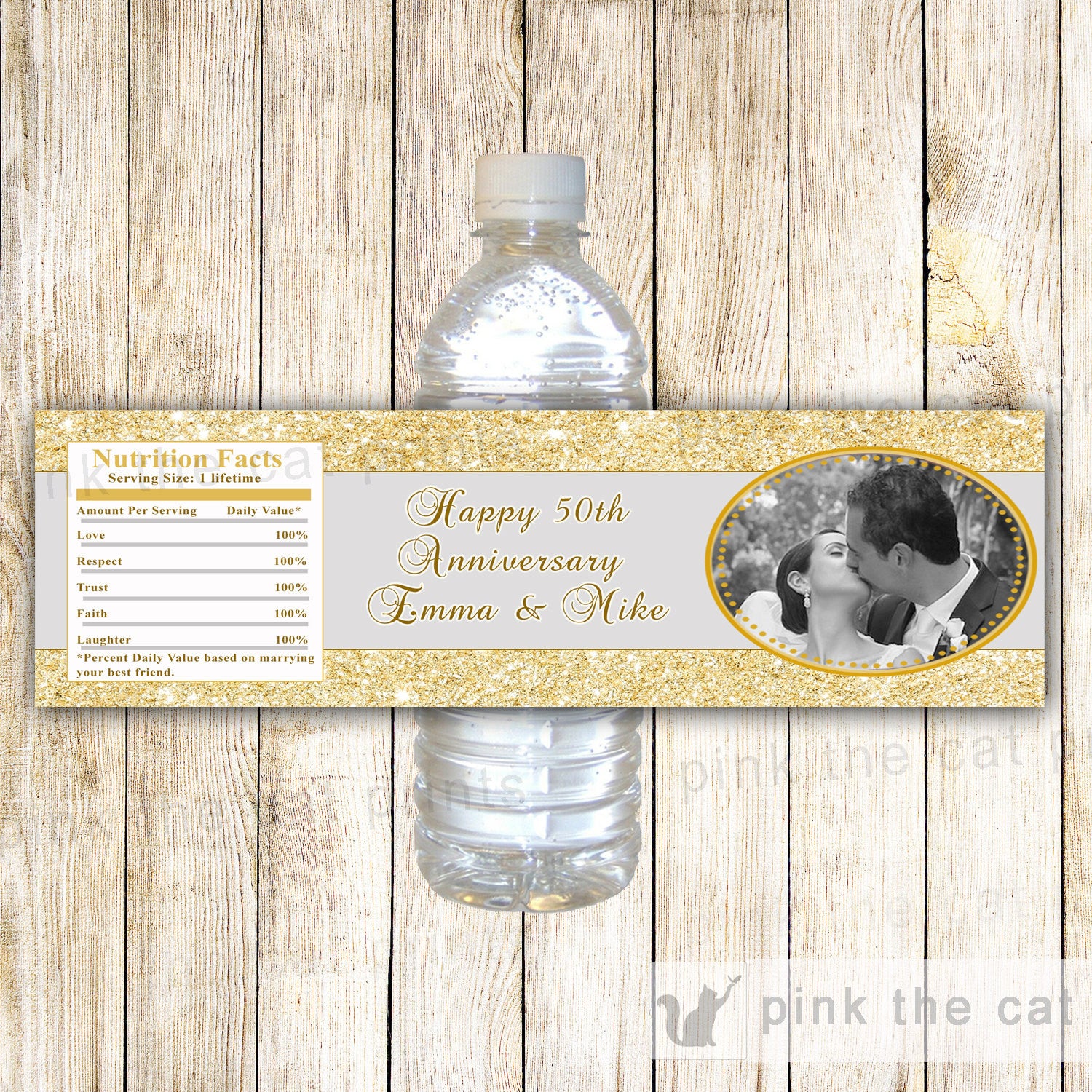 Golden Glitter 50th Wedding Anniversary Bottle Label