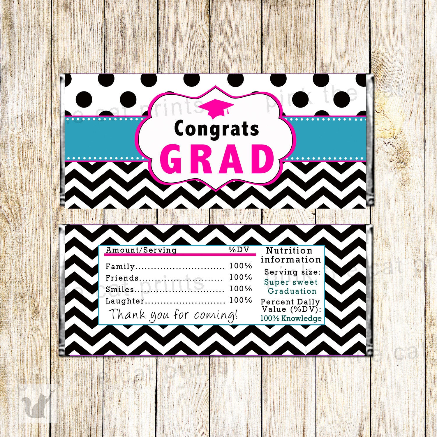 Graduation Candy Bar Label Wrapper Black Teal – Pink the Cat graduation-candy-bar-label-wrapper-black-teal-pink-the-cat