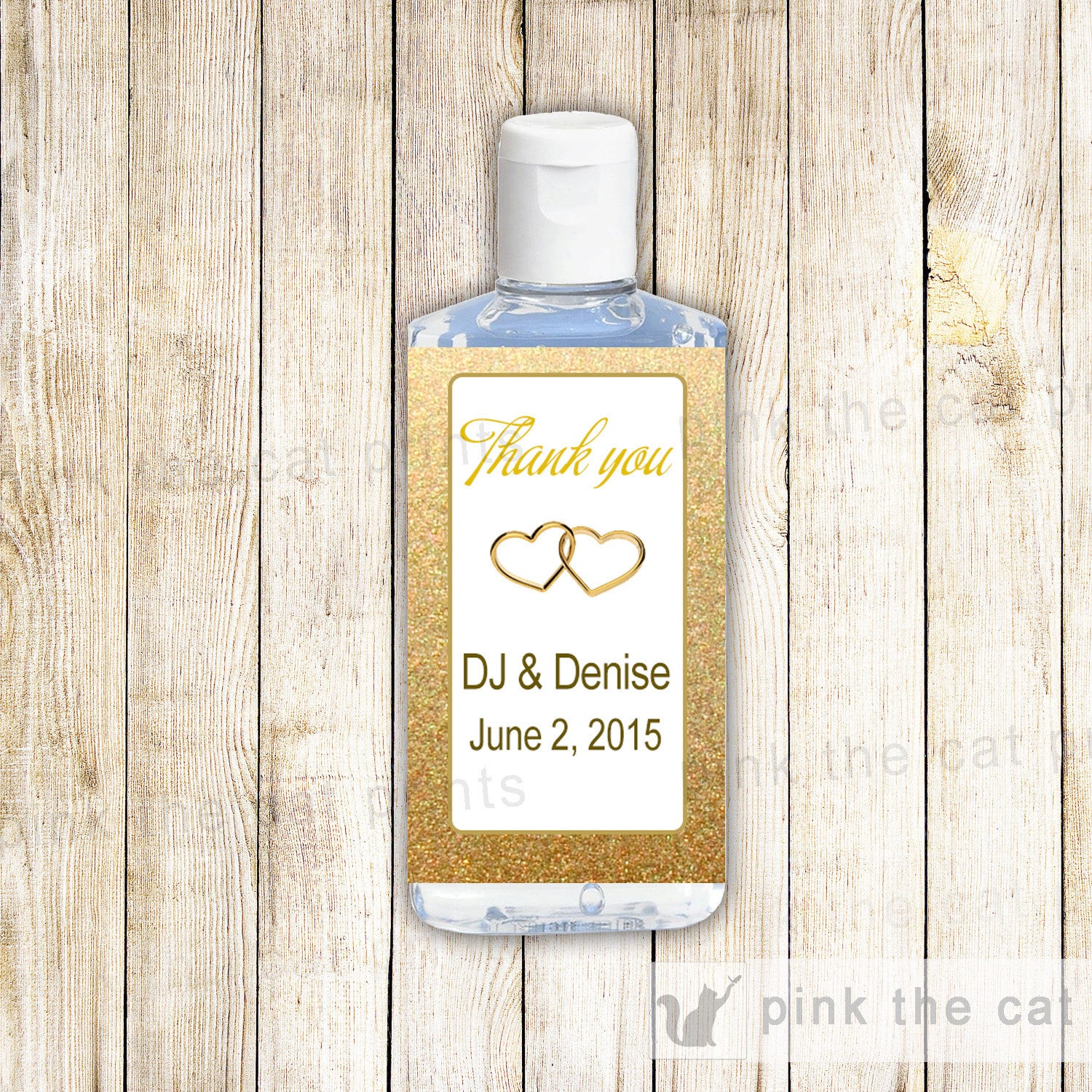 Gold Glitter Hearts Bridal Shower Wedding Hand Sanitizer Label