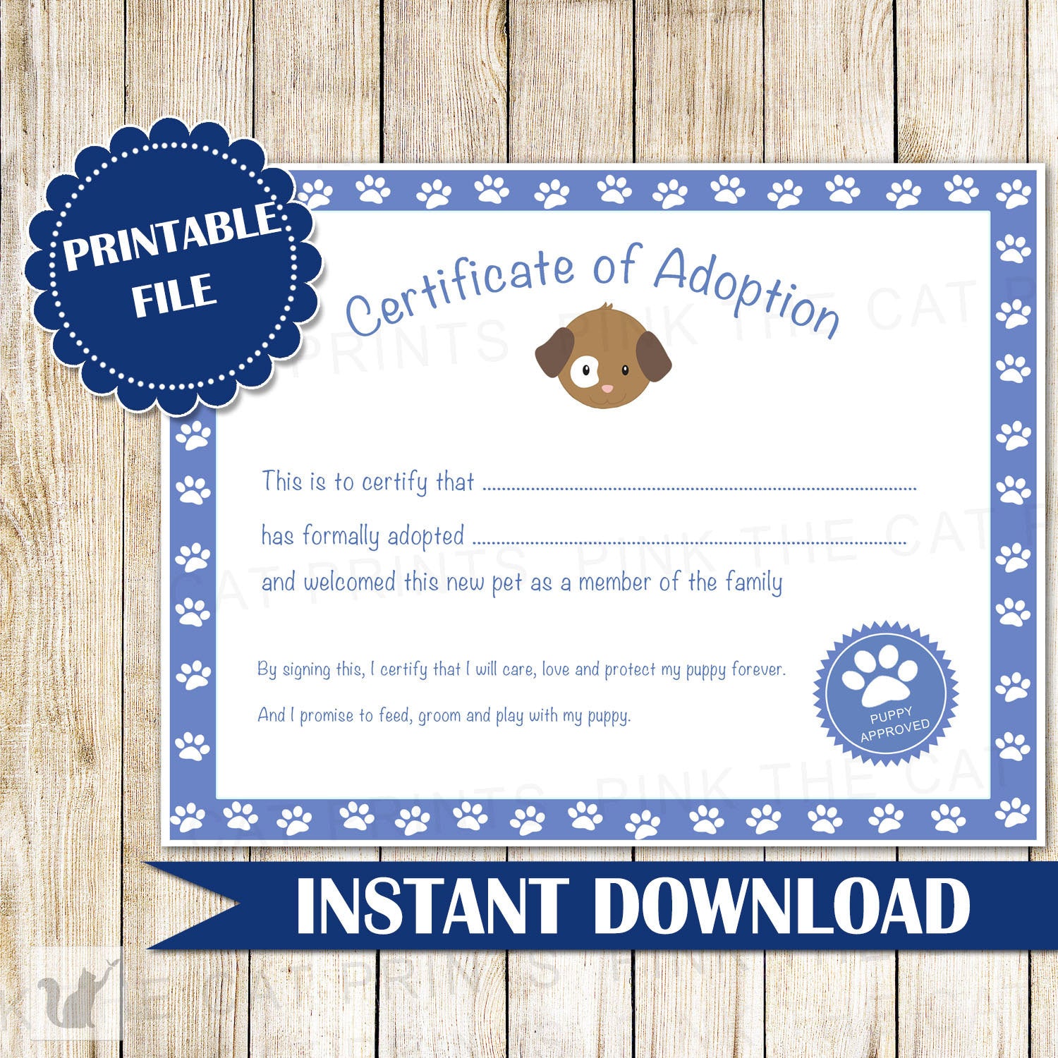 certificate-of-adoption-puppy-birthday-party-blue-pink-the-cat for Free Printable Dog Adoption Certificate Certificate of Adoption Puppy Birthday Party Blue – Pink the Cat for Free Printable Dog Adoption Certificate