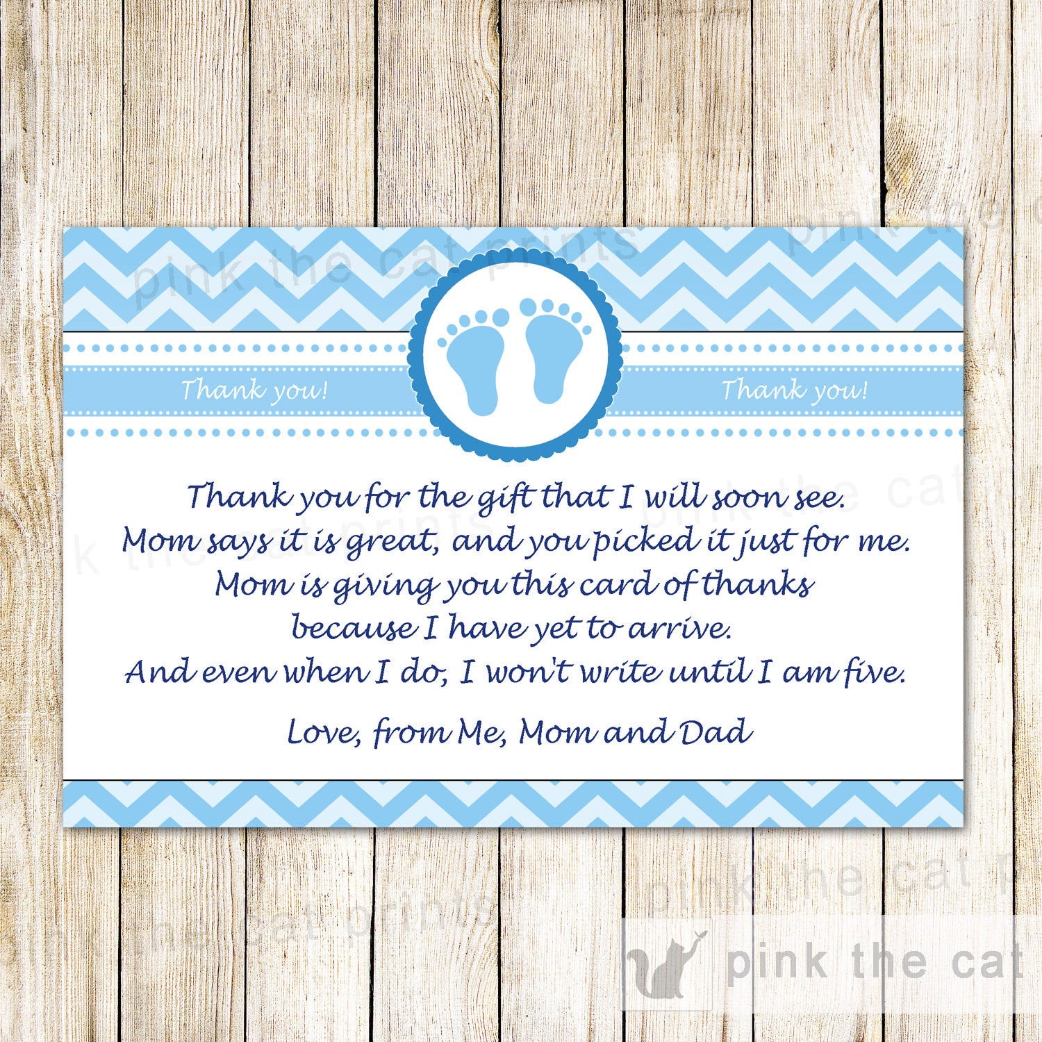 Baby Boy Shower Thank You Card Note Blue Chevron
