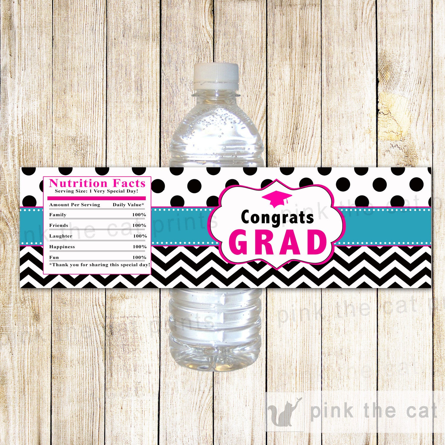graduation-party-bottle-labels-teal-pink-pink-the-cat for Free Printable Graduation Water Bottle Labels Graduation Party Bottle Labels Teal Pink – Pink the Cat for Free Printable Graduation Water Bottle Labels