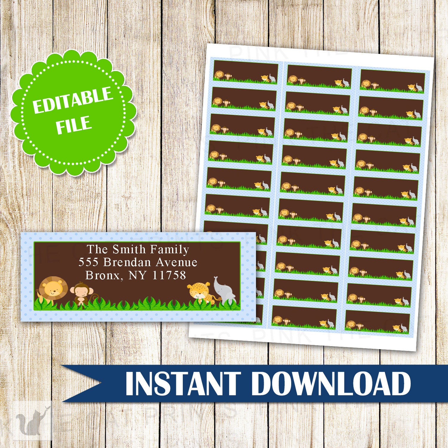 jungle-address-labels-blue-brown-safari-return-address-labels-kids-b-pink-the-cat for Safari Name Tags Free Printable Jungle Address Labels - Blue Brown Safari Return Address Labels Kids B – Pink the Cat for Safari Name Tags Free Printable