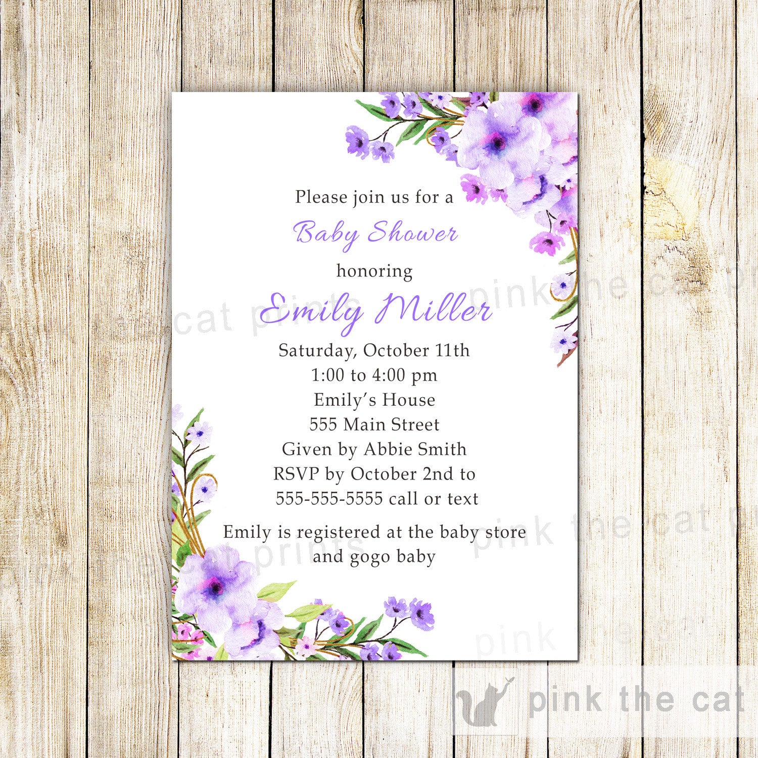 boho purple floral invitation