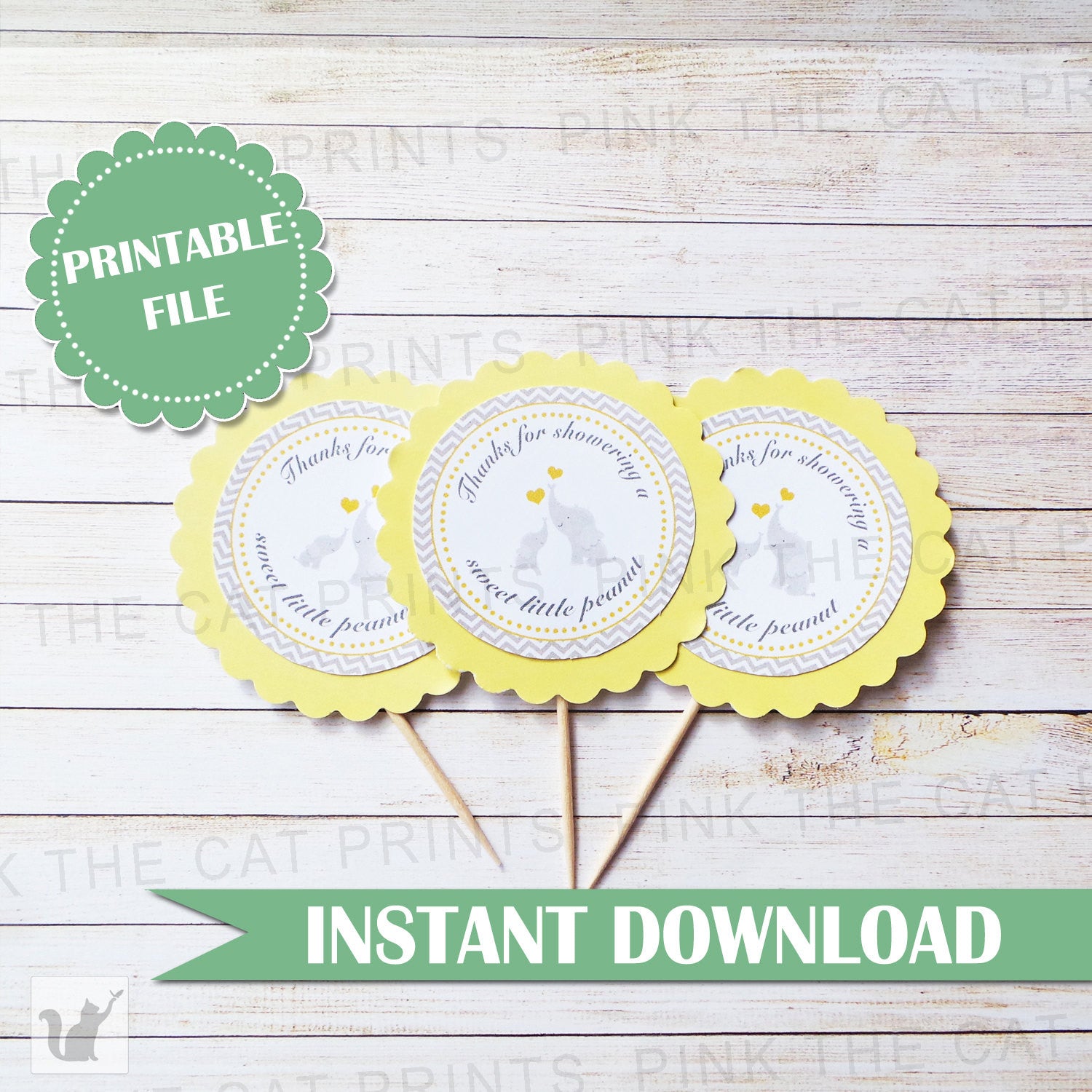 Elephant Cupcake Toppers Little Peanut Baby Shower