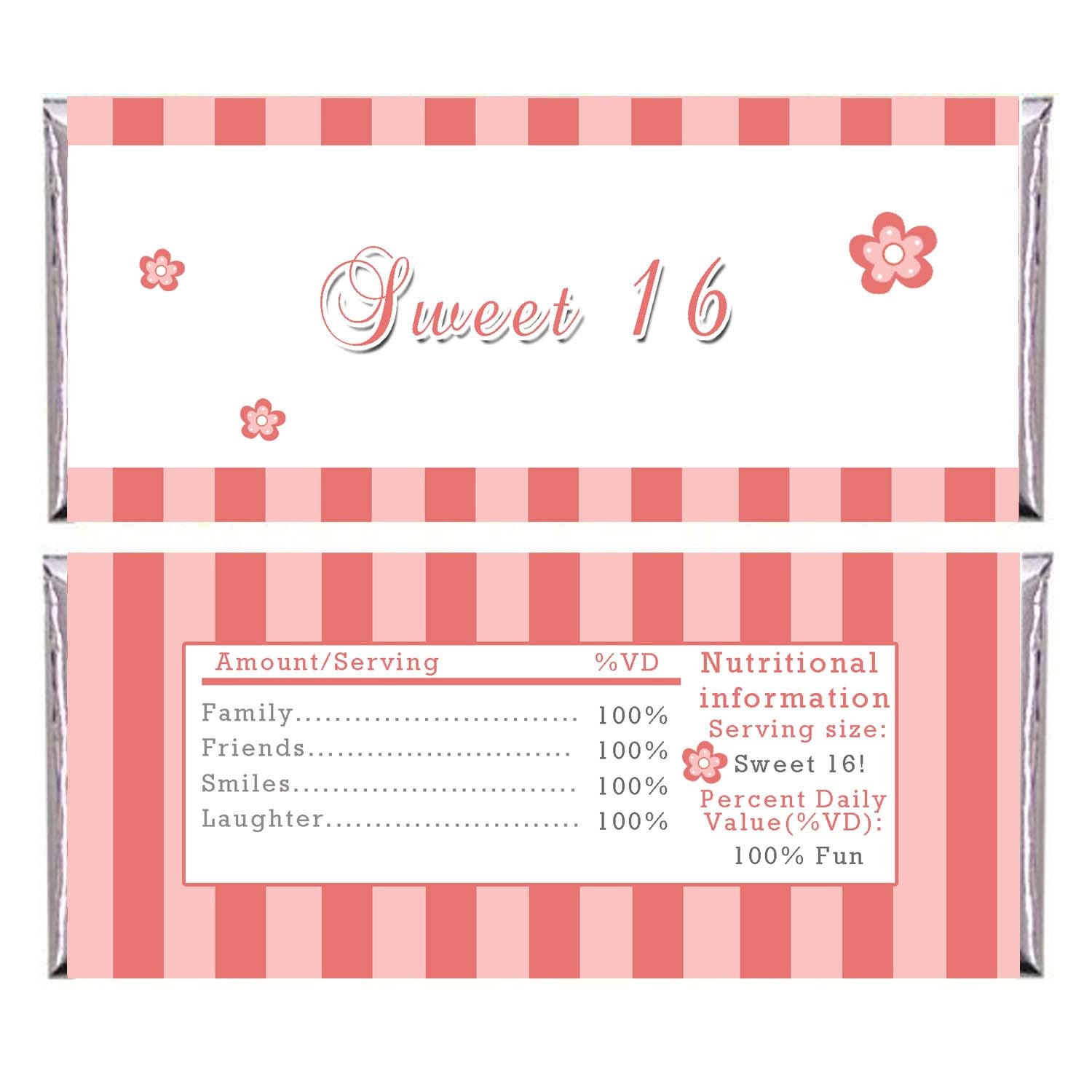 Adult Birthday Candy Bar Wrapper Label Sweet 16 Coral – Pink the Cat adult-birthday-candy-bar-wrapper-label-sweet-16-coral-pink-the-cat