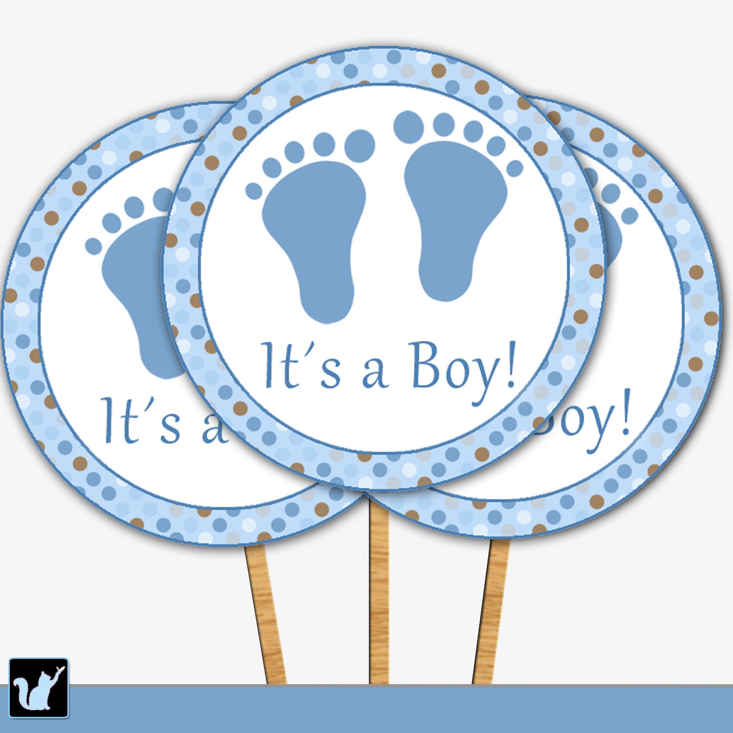 Footprints Blue Brown Baby Boy Shower Cupcake Topper Printable – Pink the  Cat