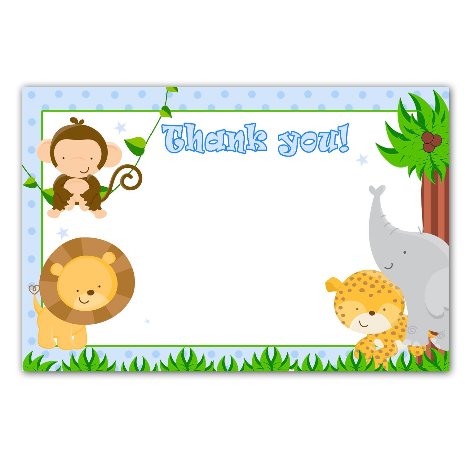 printable-jungle-animals-white-blank-thank-you-card-baby-shower-or-b-pink-the-cat for Free Printable Baby Shower Cards Printable Jungle Animals White Blank Thank you card - Baby Shower or B – Pink the Cat for Free Printable Baby Shower Cards
