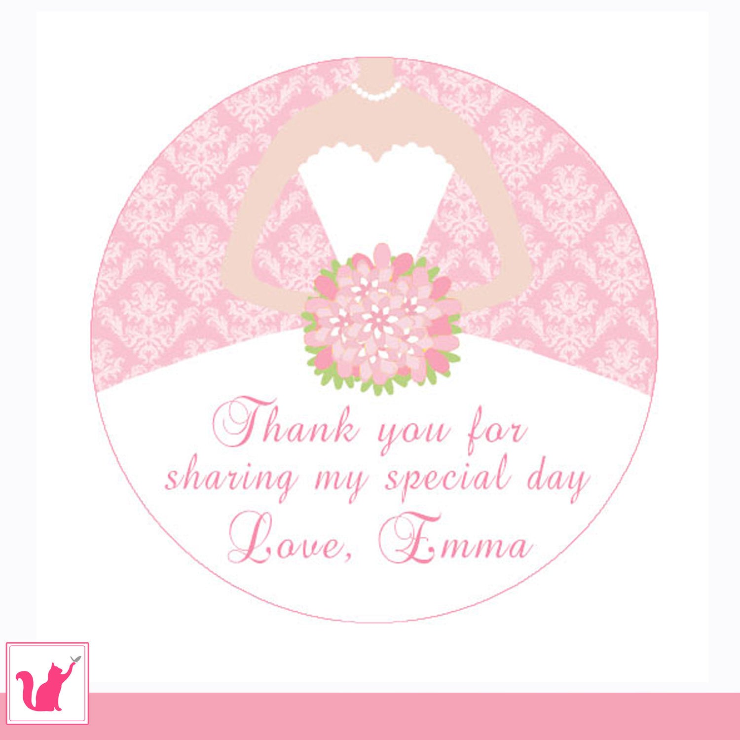 Dress Labels Gift Favor Sticker Bridal Shower Thank You Tag Pink