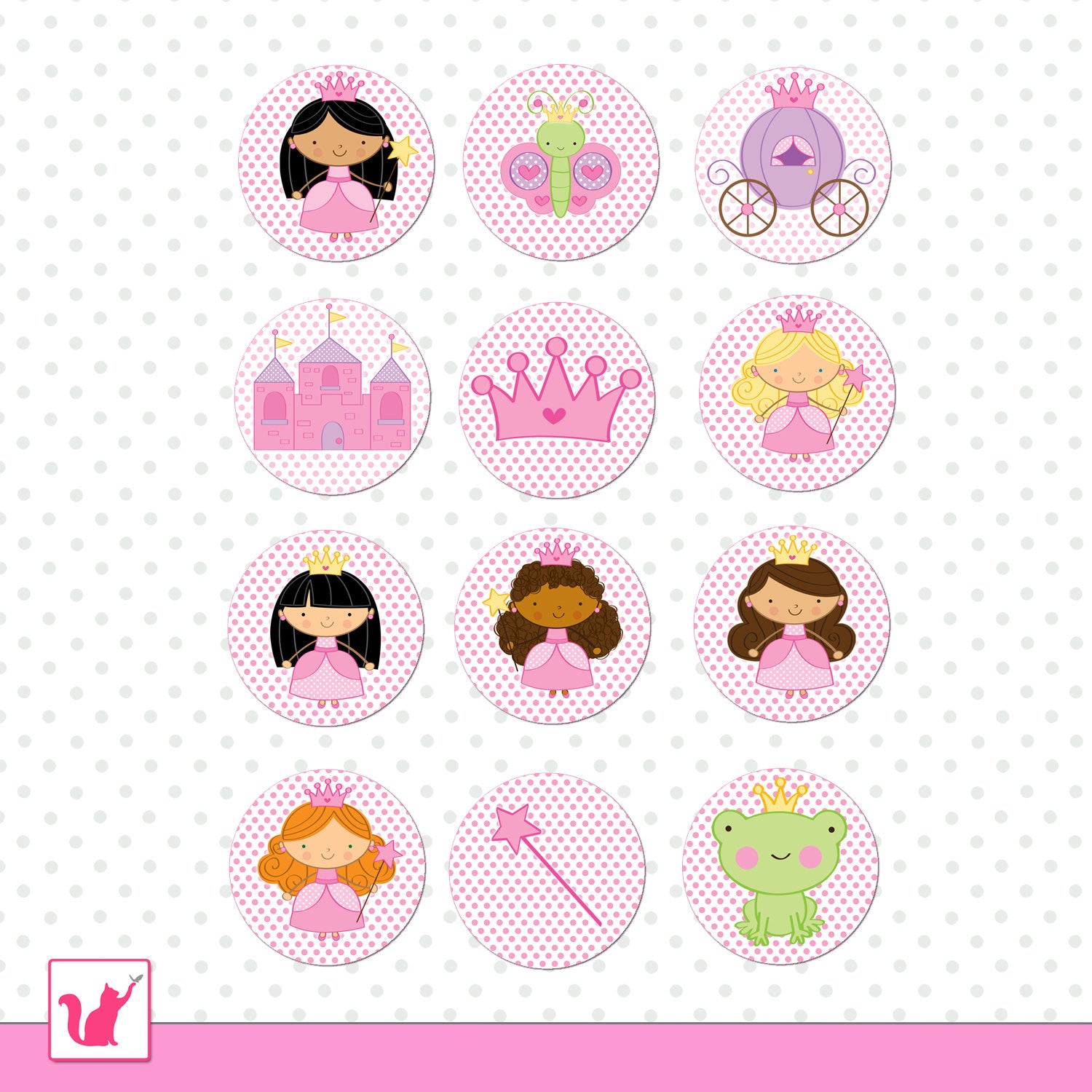 Princess Favor Labels, Princess Favor Tags, Princess Birthday