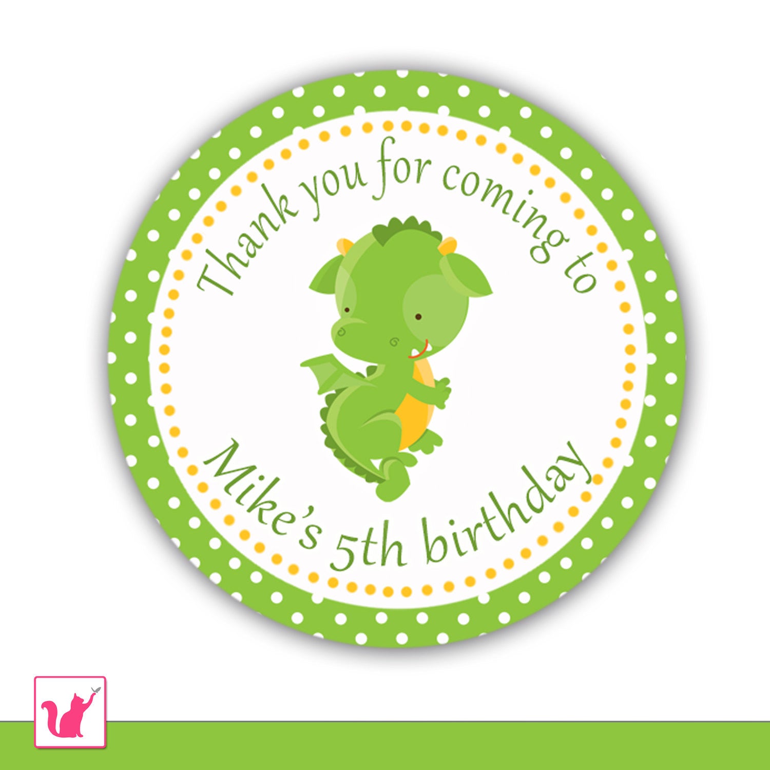 Green Dragon Thank You Tag Label Sticker Favor Baby Shower Birthday