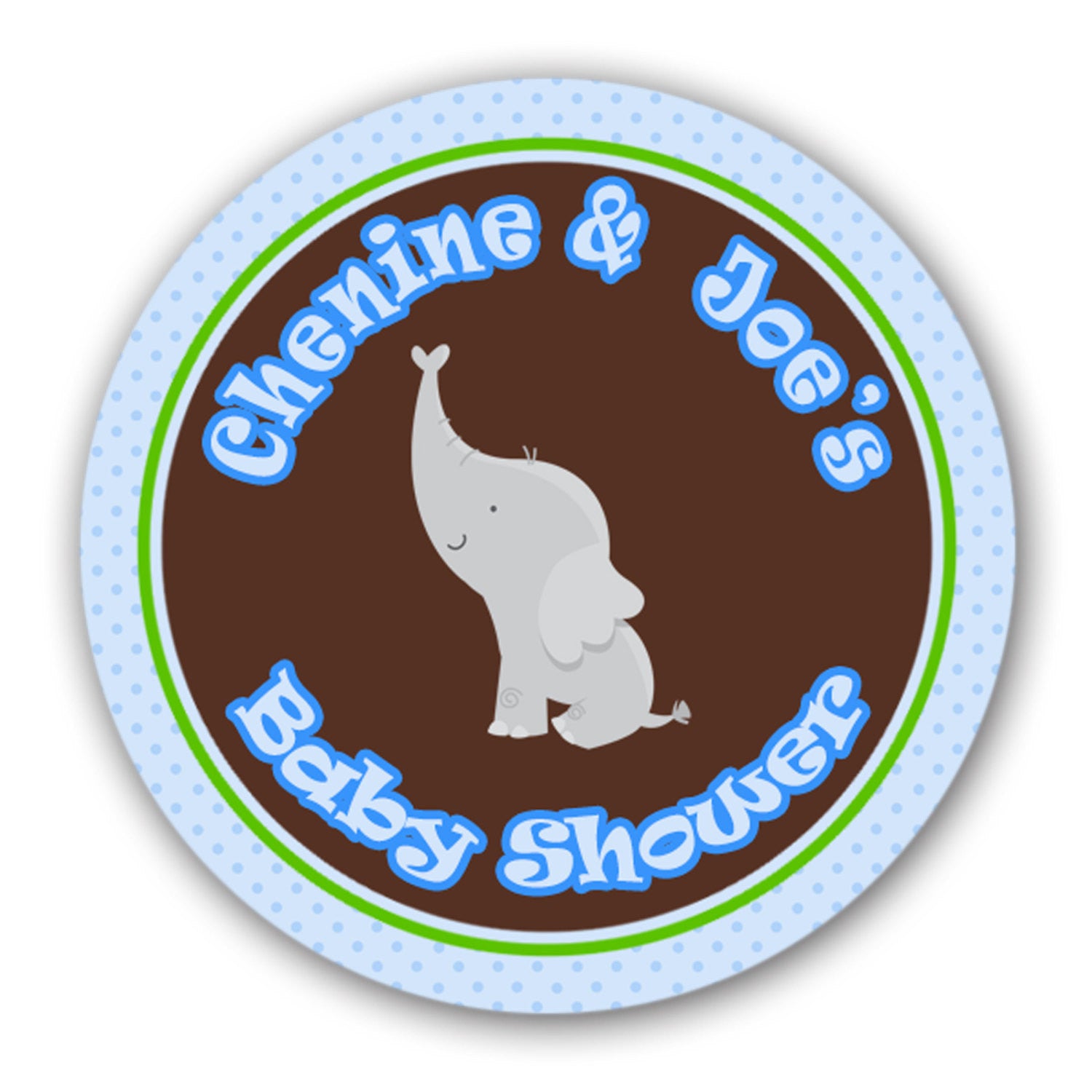 Elephant Favor Label Sticker Tag Baby Boy Shower Birthday Blue Brown