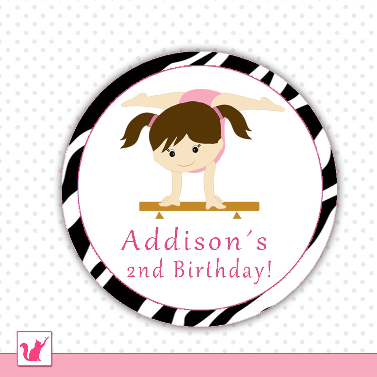 Gym Sports Girl Birthday Tag Party Favor Label Sticker Tag