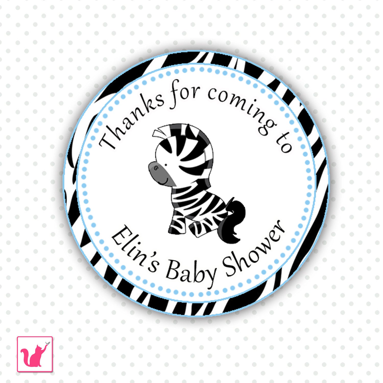 Zebra Thank You Tag Sticker Favor Label Birthday Baby Boy Shower