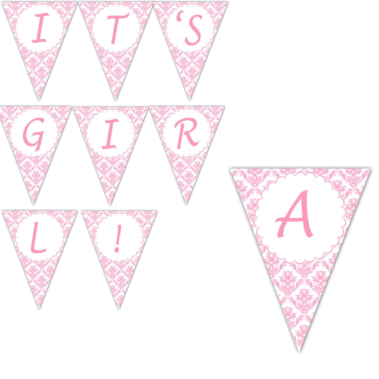 Damask Baby Girl Shower Banner – Pink the Cat
